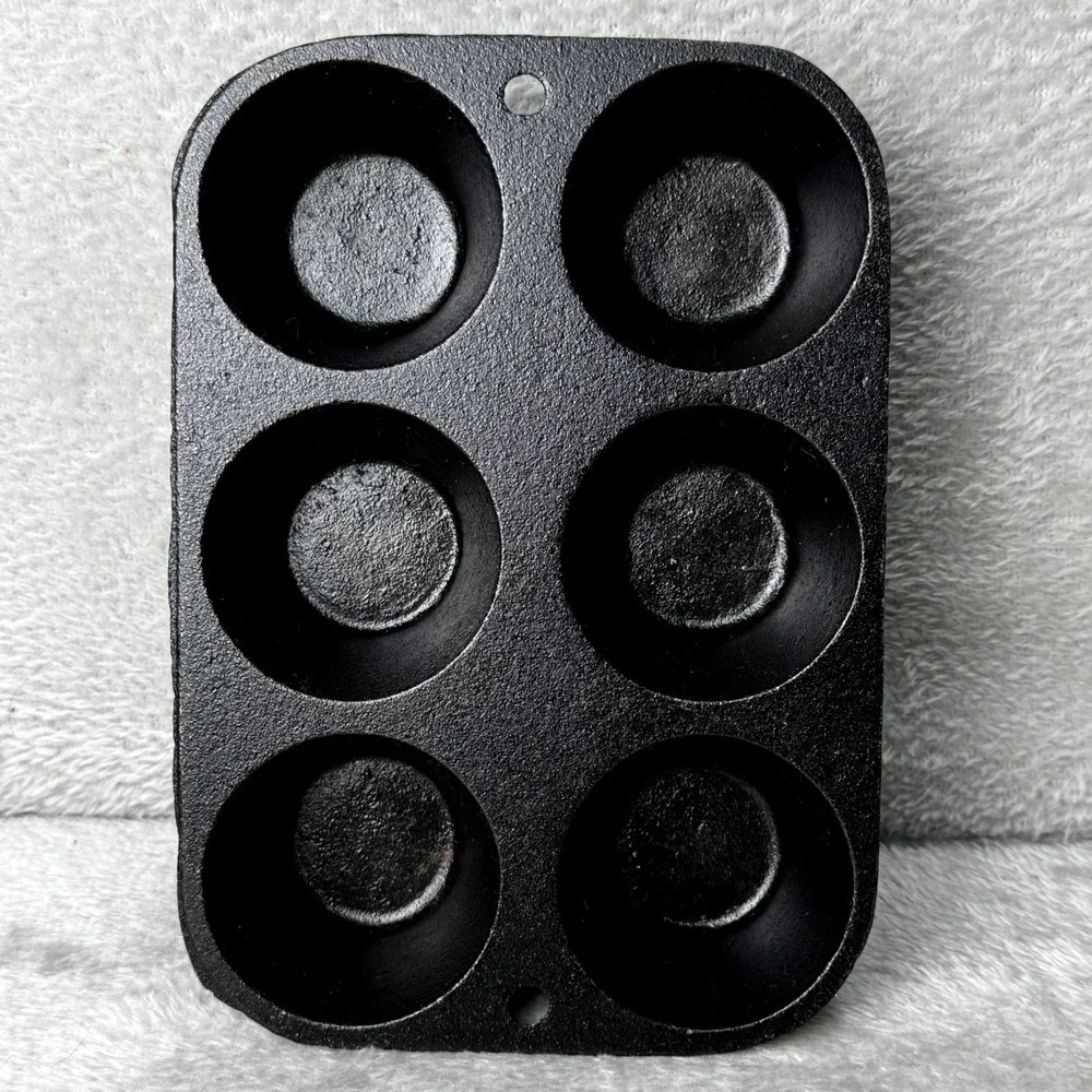 Vintage Cast Iron 6 Cup Muffin Cornbread Camping Pan Popover Skillet Bakeware